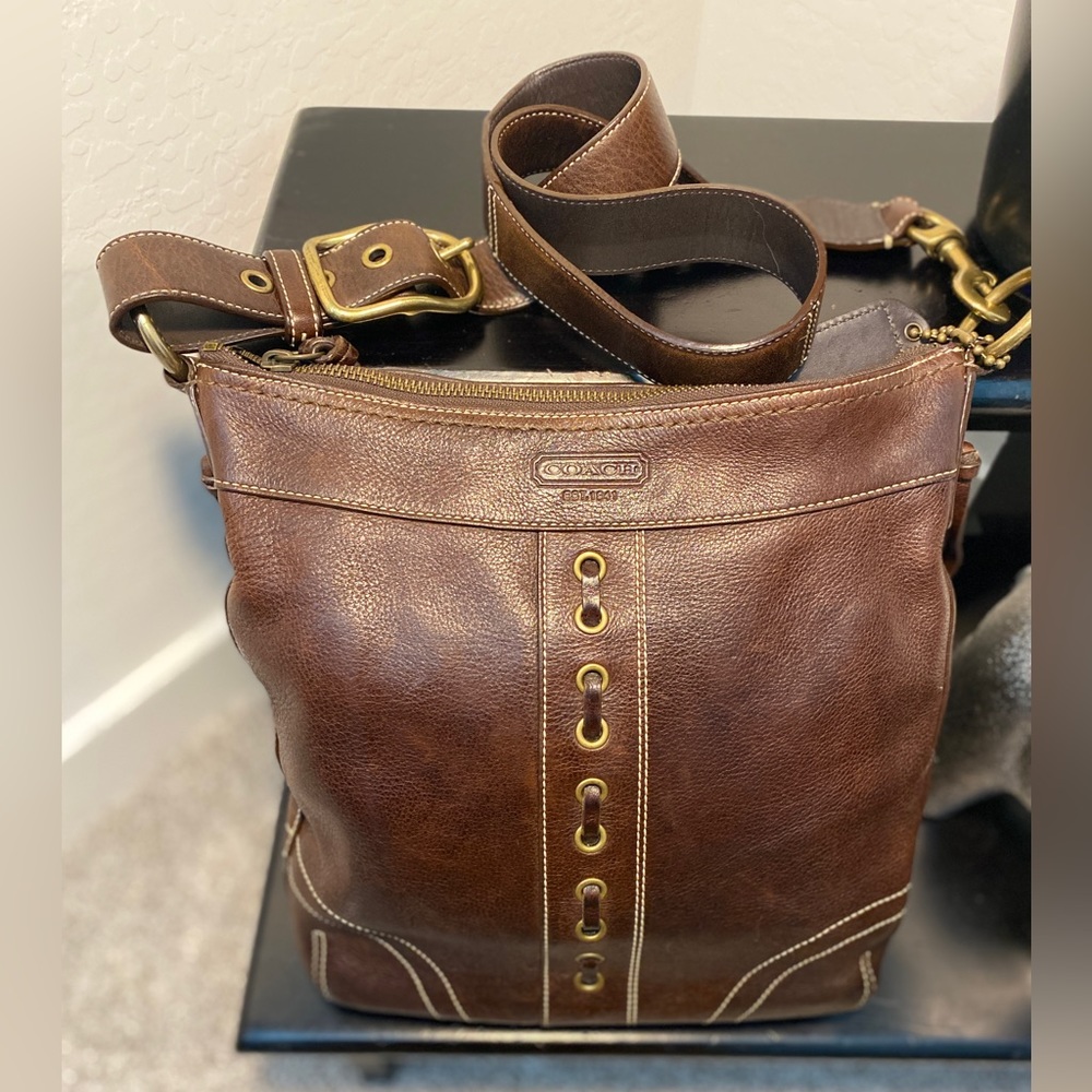 COACH Classic Chelsea Laced Leather Duffle Bag (Shoulder/Crossbody)
